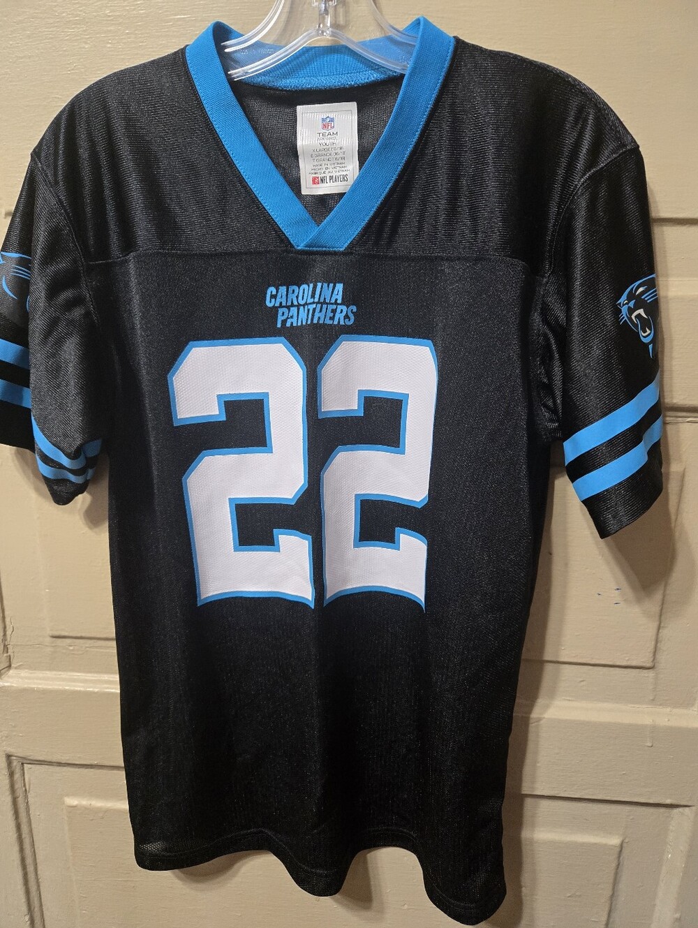 NFL Carolina Panthers Football Christian McCaffrey #22 Kids Jersey EUC